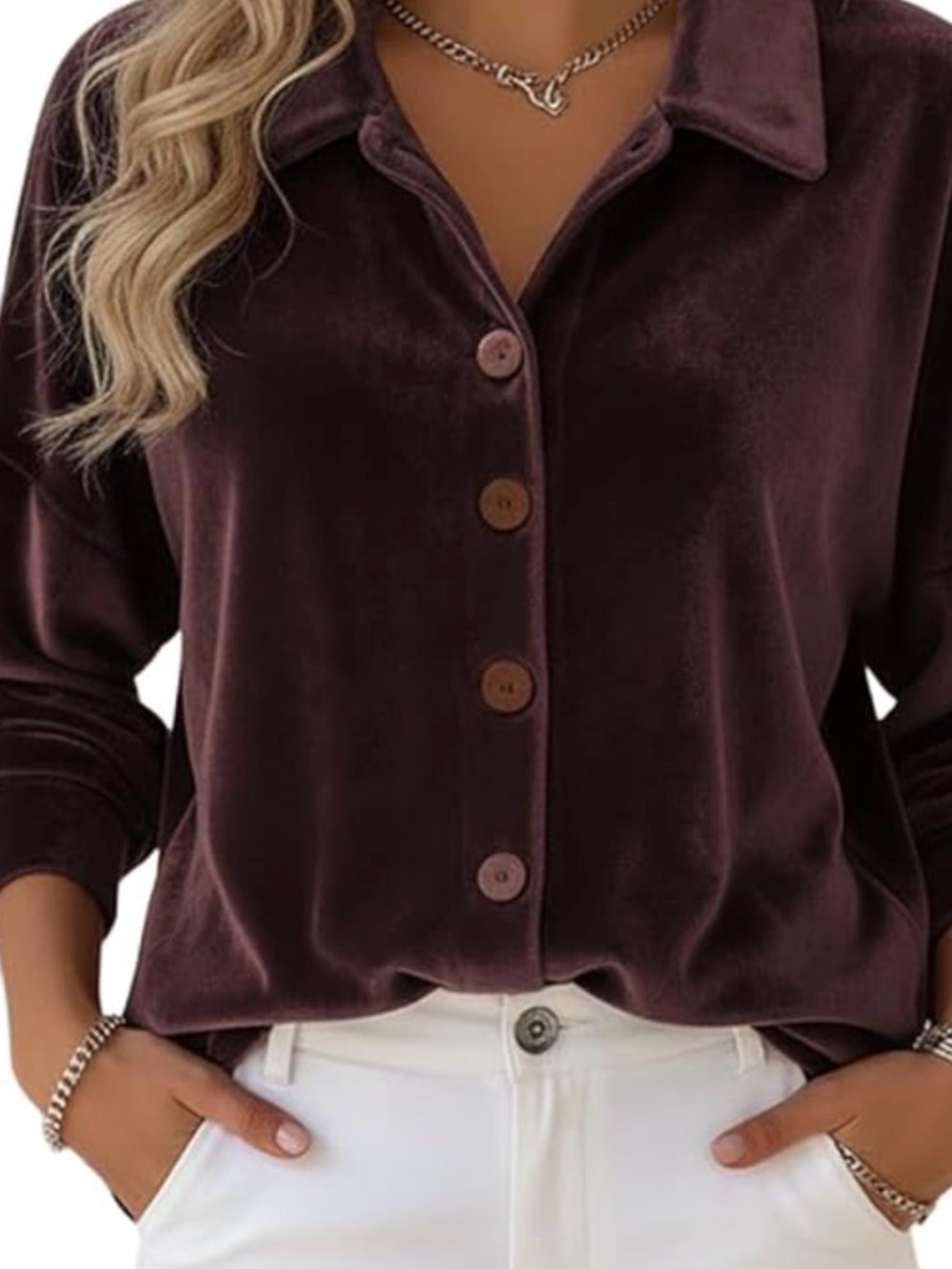 Velvet Button-Front Shirt - Dark Brown
